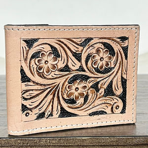 Premium Custom Design Hand Tooled Floral Leather <b>Wallet</b> High Quality Genuine Cow Leather <b>RFID</b> Organizer Card Holder Short <b>Wallet</b> - Product Image 4