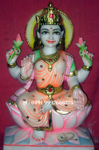รูปปั้นมาคารานาหินอ่อนสีขาวบริสุทธิ์สวยงามรูปปั้นเทพธิดา laxmi Mata วางตำแหน่งบนดอกบัวที่มีสีสันสำหรับเทศกาลดิวาลี - Product Image 3