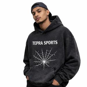 Sweat à capuche surdimensionné personnalisé OEM ODM pour homme, style streetwear, délavé à l'acide, 100% coton, doublure polaire, hiver - Product Image 2