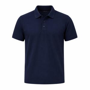 Polo pour homme en piqué de couleur foncée à manches courtes, coupe décontractée, en coton tricoté, infroissable, à boutons, design uni - Product Image 1