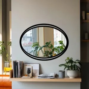 Contemporary Black Oval Wall Mirror Suitable For Living Space And Everyday Styling Needs Wholesupply From India - Product Image 5