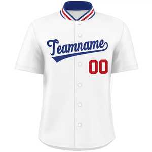 Camiseta de Béisbol Personalizada Blanca de Manga Corta con Botones al Frente, Nombre del Equipo 00 Impreso, Transpirable, de Poliéster, Unisex para Adultos - Product Image 1