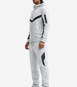 Ensemble de survêtement sportif pour homme, blanc et noir uni, à capuche, avec cordon de serrage, respirant, coupe ample et légère, idéal pour l'été - Product Image 2