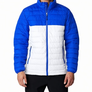 Best Price <b>Men's</b> Blue <b>White</b> <b>Puffer</b> <b>Jacket</b> Stand Collar Zipper Front Windproof Casual Winter Coat Hooded Quick Dry High Street - Product Image 1