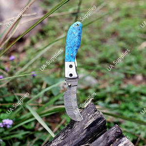 Cuchillo Plegable de Bolsillo para Acampar y Senderismo, Hecho a Mano, de Alta Calidad, con Hoja Afilada de Acero de Damasco Tipo Pico de Pájaro - Product Image 5