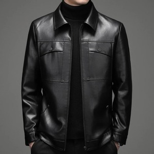 Clush <b>Men</b> Winter Genuine Leather Varsity Streetwear <b>Jacket</b> Zipper Closure Stand Collar Front Logo Oversize 4XL <b>Long</b> Sleeve Plus - Product Image 6