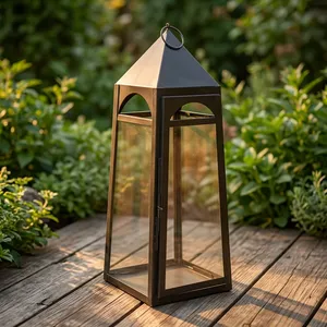 Iron and Glass Lantern <b>Candelabra</b> Home Decoration Durable <b>Black</b> Candle Holder for Indoor Use Ramadan & Weddings LED - Product Image 2
