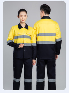 Ensemble de vêtements de travail haute visibilité jaune et noir avec bandes réfléchissantes, manches longues, uniforme de sécurité pour usage industriel - Product Image 4