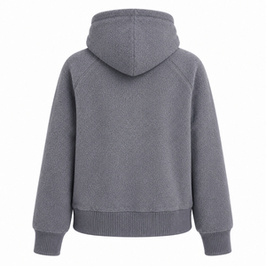 Veste matelassée à capuche unisexe en polaire grise écoresponsable, fermeture éclair sur le devant, couleur unie, style décontracté, coupe classique, pour l'hiver - Product Image 5