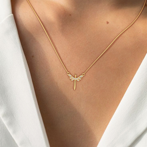 จี้สร้อยคอรูปดาบปีกนางฟ้าทอง 14K ประดับเพชร สร้อยคอรูปดาบปีกนางฟ้าสำหรับผู้หญิง ผู้ผลิตเครื่องประดับแบบ OEM ODM - Product Image 4