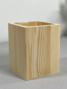 Porte-crayons en bois carré, organiseur de bureau, finition naturelle, conteneur de rangement pour fournitures de bureau, collection artisanale - Product Image 2