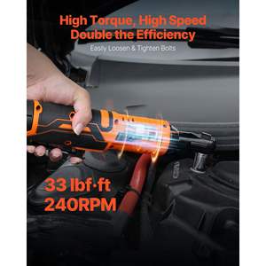 Clé à cliquet électrique sans fil 240 tr/min, jeu de clés à cliquet, entraînement de 3/8 pouce, couple de 33 pieds-lb, 2 batteries de 2,0 Ah, chargeur, douilles, clés à cliquet électriques - Product Image 2