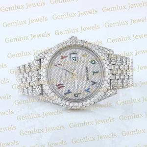 Premium Quality Pass Diamond Tester Auto Date Rainbow Arabic Dial D VVS Fully Iced Out Moissanite Diamond Hip Hop <b>Watch</b> <b>For</b> Men - Product Image 4
