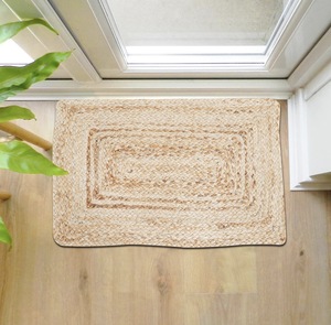 Natural Handwoven Jute Area <b>Rug</b> Geometric Border Design Eco-Friendly <b>Rustic</b> Medium Pile Jute Backing Floor Carpet for Living - Product Image 5