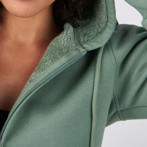 Sudadera con Capucha y Cremallera para Mujer, Verde Sólido, Corte Regular, Transpirable, Ecológica, Forrada, con Bordado Frontal, para Invierno - Product Image 3