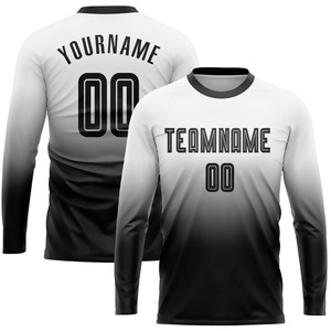 เสื้อฟุตบอลแบบซับลิเมชั่นสั่งทำพิเศษ แขนยาว สีไล่ระดับดำขาว พิมพ์ชื่อทีมและหมายเลข ระบายเหงื่อได้ดี ทรงสปอร์ตสำหรับผู้ใหญ่ ใส่ได้ทั้งชายและหญิง - Product Image 1