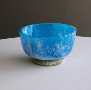 Handmade Ocean Blue Resin Serving Bowl - Luxury <b>Marbled</b> Decorative Fruit Bowl with Contrast Base, Aesthetic <b>Large</b> Resin Bowl - Product Image 3