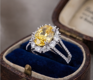 Fancy Yellow Oval Cut Lab Grown <b>Diamond</b> <b>Ring</b> With Pave Setting Prong Claw Women's Luxury Engagement <b>Ring</b> - Product Image 6