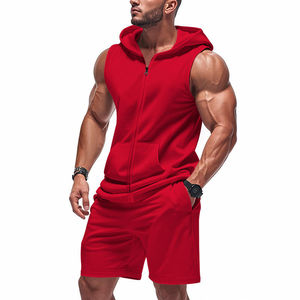 Conjunto de Dos Piezas para Hombre, Invierno, 100% Algodón, Chaleco con Capucha sin Mangas y Pantalones Cortos, Tallas Grandes, Ecológico, para Gimnasio y Fitness - Product Image 4