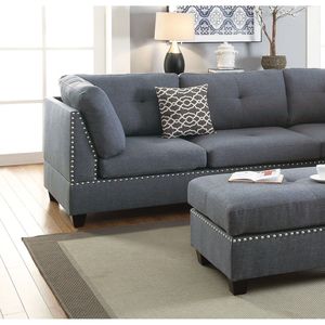 Divano Sezionale Reversibile in Polifibra Blu-Grigio a 3 Pezzi con Chaise Longue e Pouf, Cuscini Inclusi per Soggiorno - Product Image 6