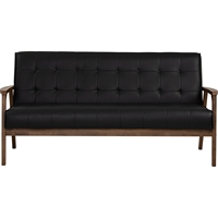Sofá Seccional Rectangular Moderno de Tres Plazas, Tapizado en Cuero PU, con Estructura de Madera de Nogal, Estilo Escandinavo, para Espacios Minimalistas