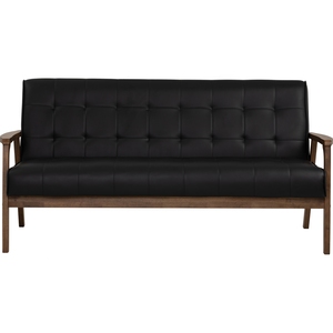 Scandinavian Triple Seat PU Coach with Walnut <b>Wooden</b> <b>Frame</b> Fabric Modern Rectangular <b>Sofa</b> for Minimalist Apartment - Product Image 2