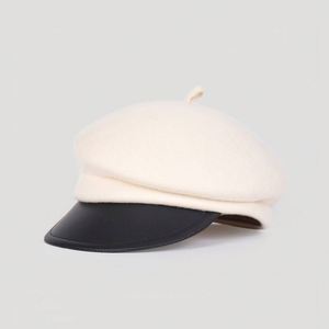 Chapeau haut de gamme pour femme, automne-hiver, en laine, casquette de baseball structurée, chapeau béret élégant pour femme, casquette de sport à visière en cuir - Product Image 3