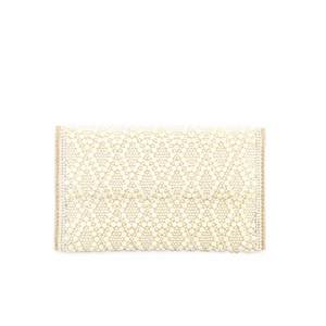 Bolso de mano nupcial beige con joyería de perlas P24353 - Product Image 1
