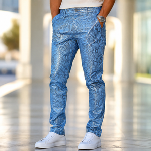 Pantalones de Cuero con Estampado de Serpiente para Hombre, Ligeros, de Cintura Alta, Casuales, con Patrón de Pitón - Product Image 1