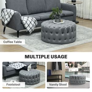 Sgabello Ottomano Rotondo Grigio Scuro con Rivestimento Effetto Velluto, Design Trapuntato a Bottoni e Seduta Imbottita per Casa o Ingresso - Product Image 5