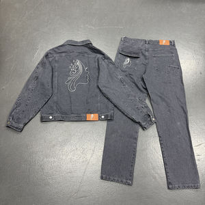 Ensemble veste et pantalon en denim d'hiver à col montant personnalisé pour hommes - Réversible 100% coton de haute qualité, style streetwear - Product Image 2