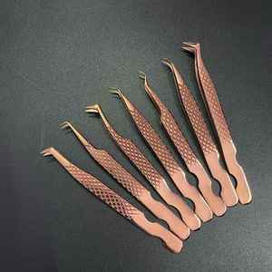 Pince à épiler professionnelle en acier inoxydable de qualité chirurgicale, couleur or rose, à forte adhérence, pour extensions de cils, pointe fine - Product Image 6