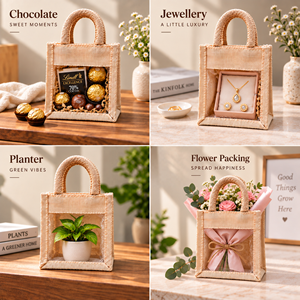 Premium Eco Friendly <b>Small</b> Jute <b>Bag</b> with Soft Padded Cotton Handles Reusable for Jewelry Wedding Return <b>Gifts</b> - Product Image 5