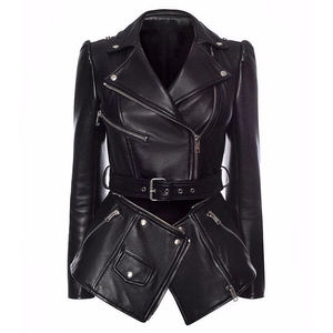 Chaqueta de Moto de Cuero PU para Mujer, Cuello Alto, Manga Larga, Cierre de Cremallera, Resistente al Viento, Color Sólido, Largo Regular, Otoño - Product Image 6