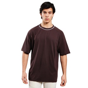 Último estilo de talla grande para hombre, camiseta de manga corta raglán Lisa 230GSM, Camiseta con cuello redondo de gran tamaño y punto de contraste para hombre - Product Image 1