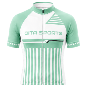 Mint Green <b>White</b> Short Sleeve <b>Cycling</b> <b>Jersey</b> Full Zip Lightweight Breathable Quick Dry Road Bike Training Racing Sportswear - Product Image 1