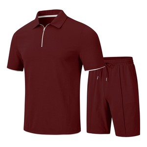 Conjunto de Polo Casual Morado para Hombre con Cierre de Cremallera y Pantalones Cortos, Tejido Transpirable, Diseño de Color Sólido - Product Image 5