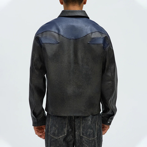 <b>Long</b> Sleeve Genuine <b>Leather</b> Solid/Plaid Pattern Front Logo Men's Winter Casual Zipper Windproof Eco-Friendly Streetwear <b>Jacket</b> - Product Image 2