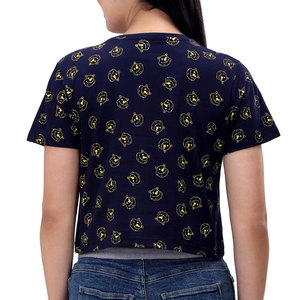 INDEX APPAREL Women's Navy Blue Crop <b>Top</b> Crew Neck Short Sleeve Cartoon Print Casual T-Shirt Spring Summer Wear - Product Image 5