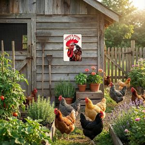 Targa Vintage in Latta con Motivo di Polli, 'L'Umore di Oggi' per Decorazione di Pollaio, Fattoria, Cucina, Giardino, Cortile, Regali a Tema Polli, Insegna da Parete in Legno - Product Image 4