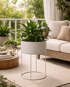 Modern Gold Plated Metal <b>Flower</b> Stands with White Cylinder Pots for Indoor Plants - Product Image 3