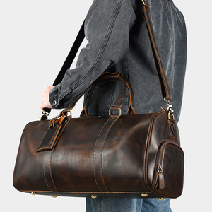Crazy Horse Leather Men's Travel <b>Bag</b> with Shoe Pouch Waterproof Leather Travel <b>Bags</b> Men Genuine Leather Duffle <b>Bag</b> - Product Image 2