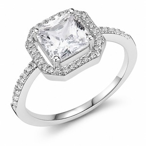 Anillo de Compromiso con Diamante Corte Princesa, Plata 925 con Baño de Rodio, Engaste Pavé, Diseño Geométrico Clásico para Mujer - Product Image 4