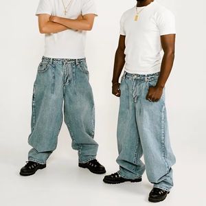 Jeans baggy taille basse personnalisés pour hommes, style streetwear, en denim selvedge noir uni, fabricant de jeans baggy - Product Image 1