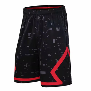 Men's Black Print Basketball Shorts Elastic Waist Quick Dry Athletic Fit All Seasons Sublimated Design Red Trim - Product Image 6
