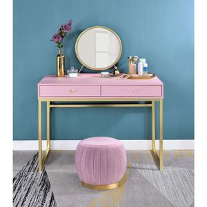 Toeletta Rosa e Oro a 2 Cassetti con Specchio e Vassoio Portagioie per Organizzazione e Conservazione del Trucco - Product Image 2