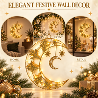 Décoration Eid Mubarak Ramadan : Lune et étoile scintillantes à LED en jacinthe d'eau, durables et réutilisables, petites et moyennes, à suspendre au mur pour le salon