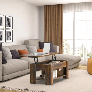 Modern <b>Vintage</b> Rustic Wooden Lift-Top Coffee <b>Table</b> with Hidden Storage and Open <b>Side</b> Shelf for Living Room Home Apartment - Product Image 3