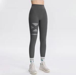 High Waist <b>Knitted</b> <b>Leggings</b> Full Length Cross Pattern Sporty Women's Yoga Pants Stretch Breathable Compression Seamless - Product Image 6