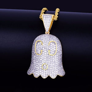 Colgante Fantasma de Aleación Chapada en Oro de 18K con Microincrustaciones de Cristales de Imitación, Amuleto con Temática de Dibujos Animados G.G., Regalo Unisex Estilo Hiphop - Product Image 3